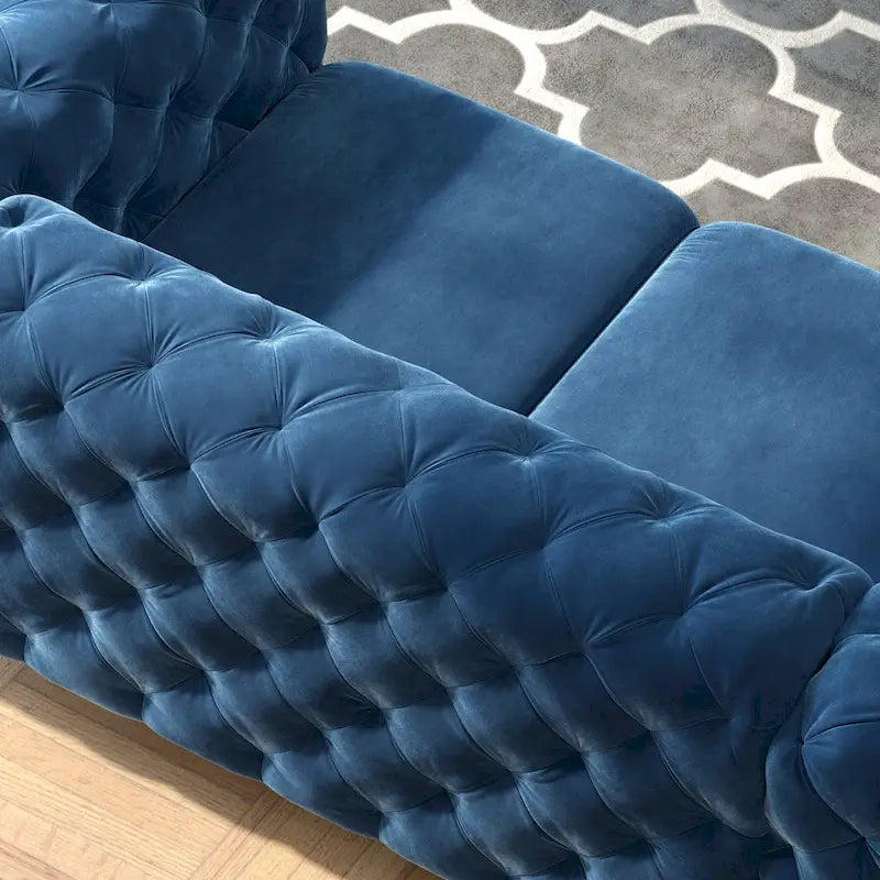 Causeuse Chesterfield en velours bleu français / gris / bleu marine / sarcelle, 2 places