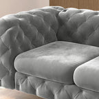 Causeuse Chesterfield en velours bleu français / gris / bleu marine / sarcelle, 2 places