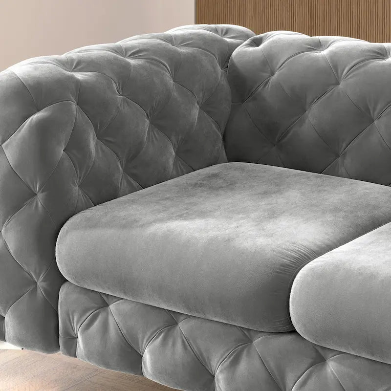 Causeuse Chesterfield en velours bleu français / gris / bleu marine / sarcelle, 2 places