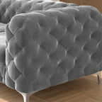 Causeuse Chesterfield en velours bleu français / gris / bleu marine / sarcelle, 2 places