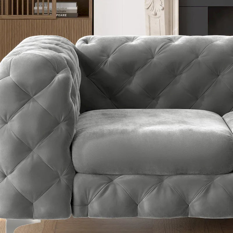 Causeuse Chesterfield en velours bleu français / gris / bleu marine / sarcelle, 2 places