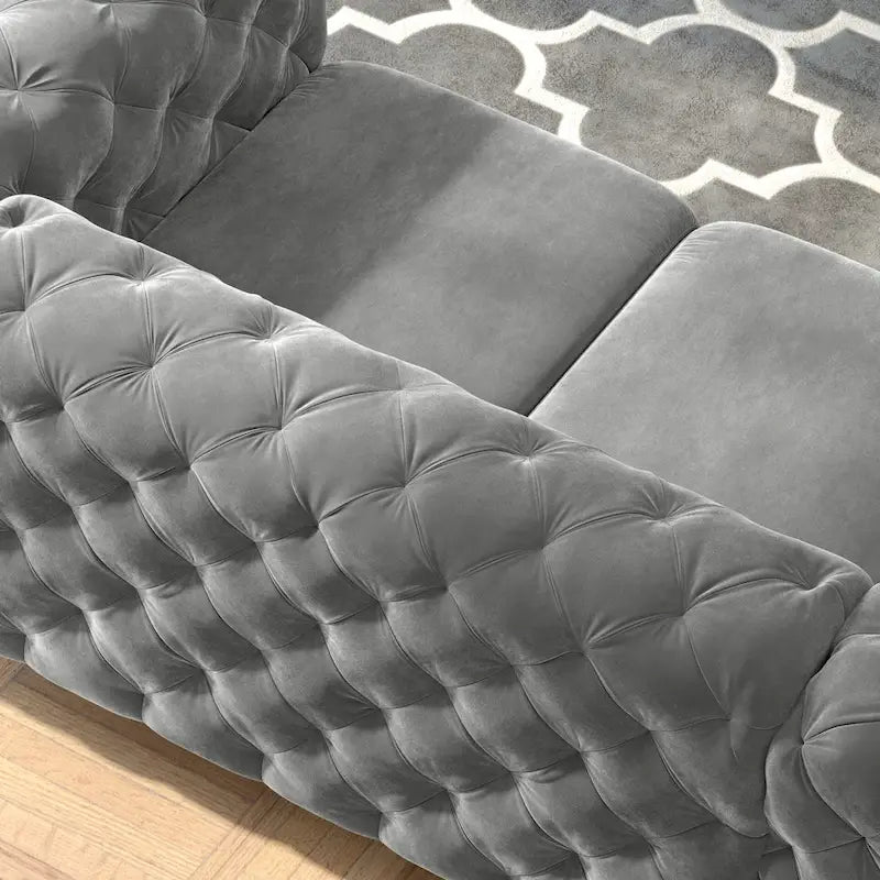 Causeuse Chesterfield en velours bleu français / gris / bleu marine / sarcelle, 2 places