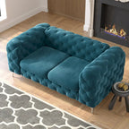 Causeuse Chesterfield en velours bleu français / gris / bleu marine / sarcelle, 2 places
