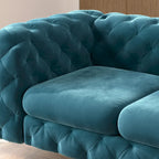 Causeuse Chesterfield en velours bleu français / gris / bleu marine / sarcelle, 2 places
