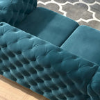 Causeuse Chesterfield en velours bleu français / gris / bleu marine / sarcelle, 2 places