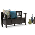 Banc de rangement 2 places en bois massif multicolore avec couvercle à charnière, style contemporain