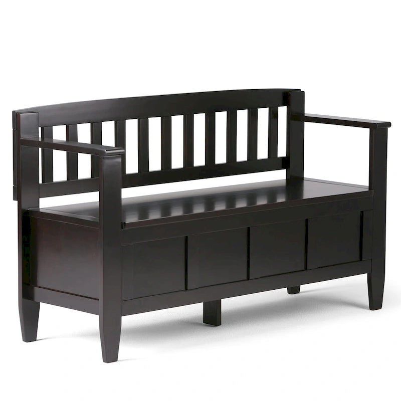 Banc de rangement 2 places en bois massif multicolore avec couvercle à charnière, style contemporain