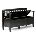 Banc de rangement 2 places en bois massif multicolore avec couvercle à charnière, style contemporain