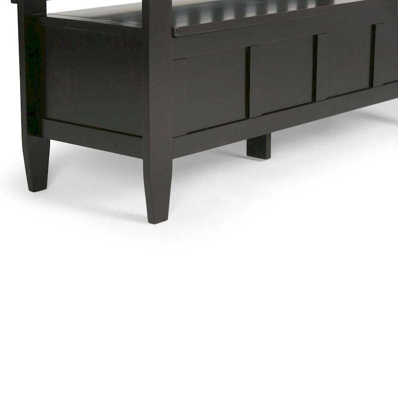 Banc de rangement 2 places en bois massif multicolore avec couvercle à charnière, style contemporain
