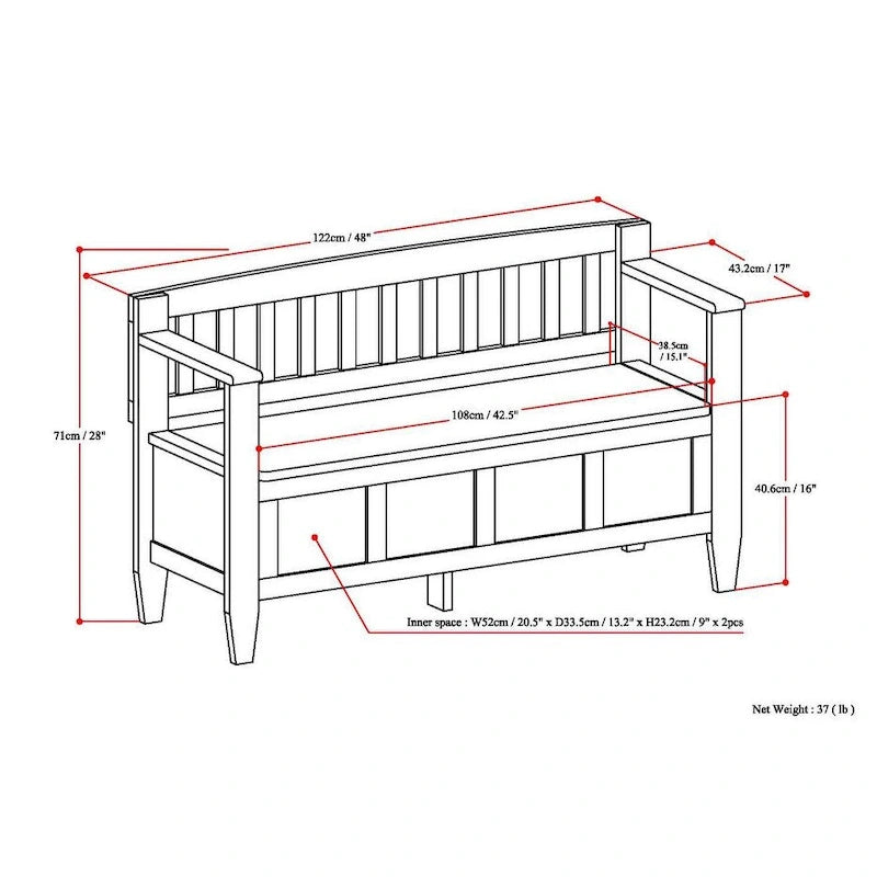 Banc de rangement 2 places en bois massif multicolore avec couvercle à charnière, style contemporain
