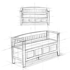 Banc de rangement 2 places en bois massif multicolore avec couvercle à charnière, style contemporain