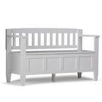 Banc de rangement 2 places en bois massif multicolore avec couvercle à charnière, style contemporain