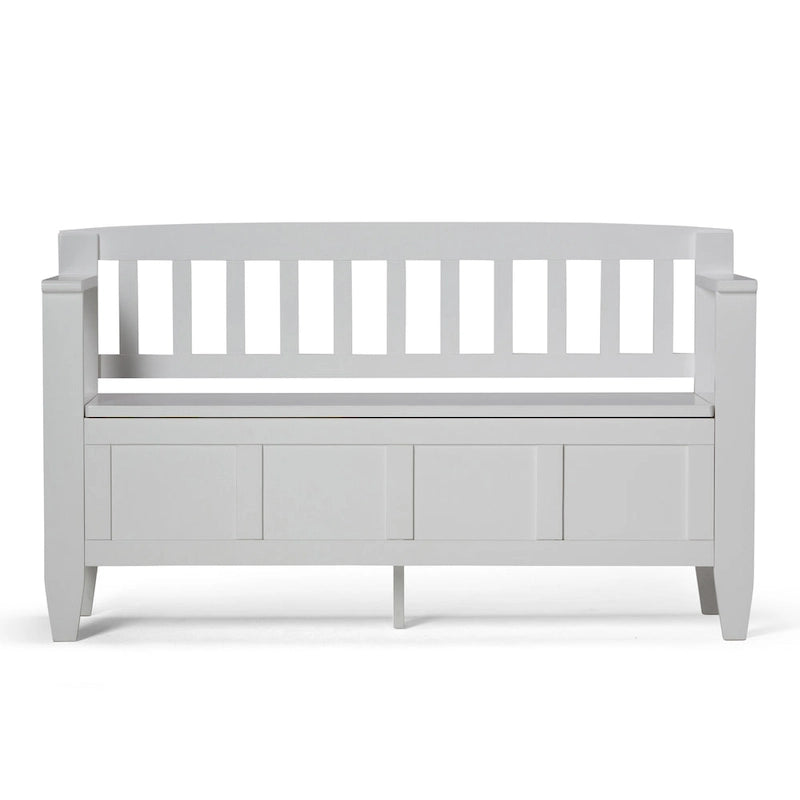 Banc de rangement 2 places en bois massif multicolore avec couvercle à charnière, style contemporain