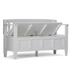 Banc de rangement 2 places en bois massif multicolore avec couvercle à charnière, style contemporain