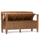 Banc de rangement 2 places en bois massif multicolore avec couvercle à charnière, style contemporain