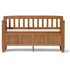 Banc de rangement 2 places en bois massif multicolore avec couvercle à charnière, style contemporain