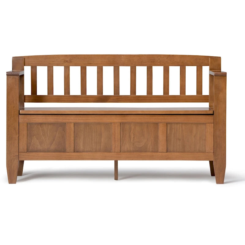 Banc de rangement 2 places en bois massif multicolore avec couvercle à charnière, style contemporain