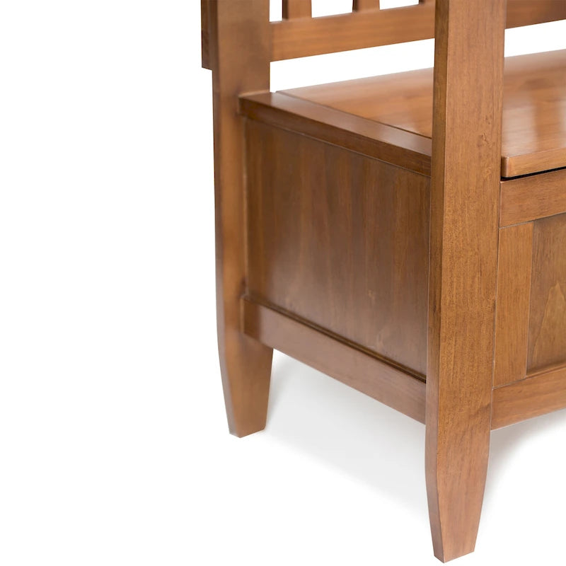 Banc de rangement 2 places en bois massif multicolore avec couvercle à charnière, style contemporain
