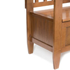Banc de rangement 2 places en bois massif multicolore avec couvercle à charnière, style contemporain