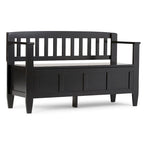Banc de rangement 2 places en bois massif multicolore avec couvercle à charnière, style contemporain