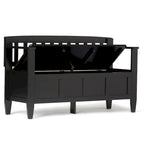 Banc de rangement 2 places en bois massif multicolore avec couvercle à charnière, style contemporain