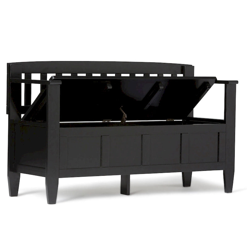 Banc de rangement 2 places en bois massif multicolore avec couvercle à charnière, style contemporain