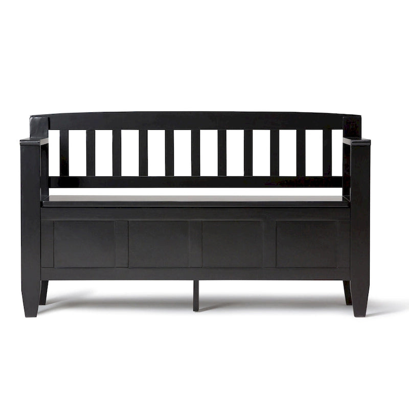 Banc de rangement 2 places en bois massif multicolore avec couvercle à charnière, style contemporain