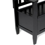 Banc de rangement 2 places en bois massif multicolore avec couvercle à charnière, style contemporain