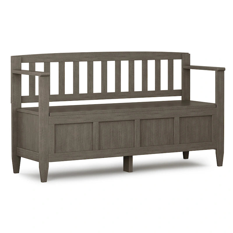 Banc de rangement 2 places en bois massif multicolore avec couvercle à charnière, style contemporain