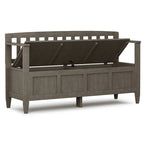 Banc de rangement 2 places en bois massif multicolore avec couvercle à charnière, style contemporain