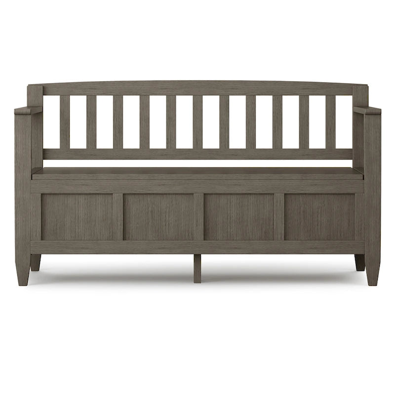 Banc de rangement 2 places en bois massif multicolore avec couvercle à charnière, style contemporain
