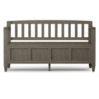 Banc de rangement 2 places en bois massif multicolore avec couvercle à charnière, style contemporain