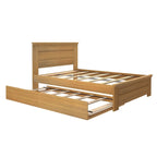 Lit double en bois flotté et blanchi avec tête de lit à panneaux + lit gigogne, 2 couchages