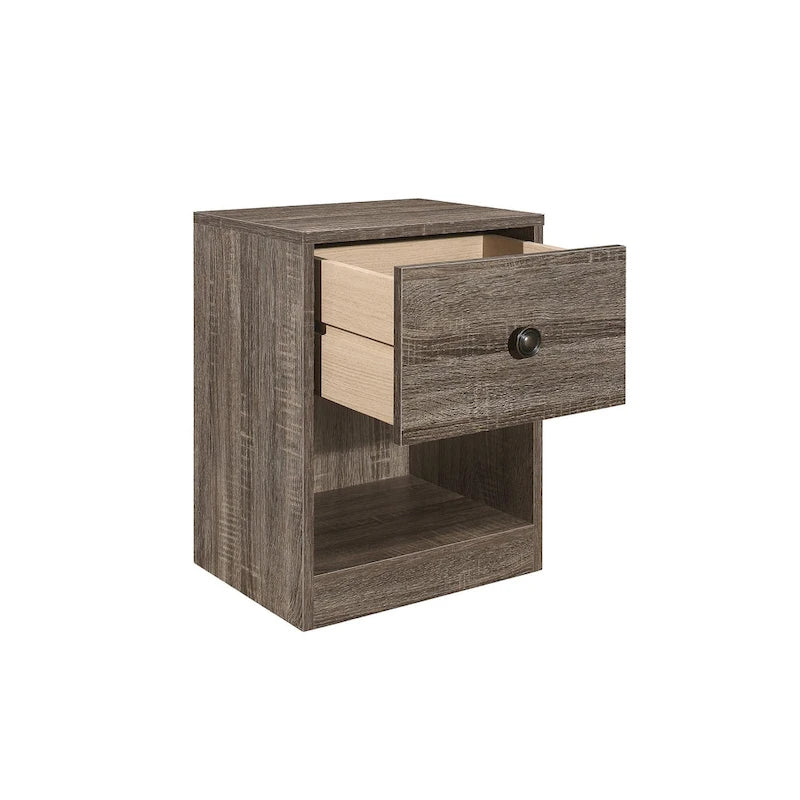 Table de chevet avec tiroir et étagère ouverte, chêne clair/gris, simple