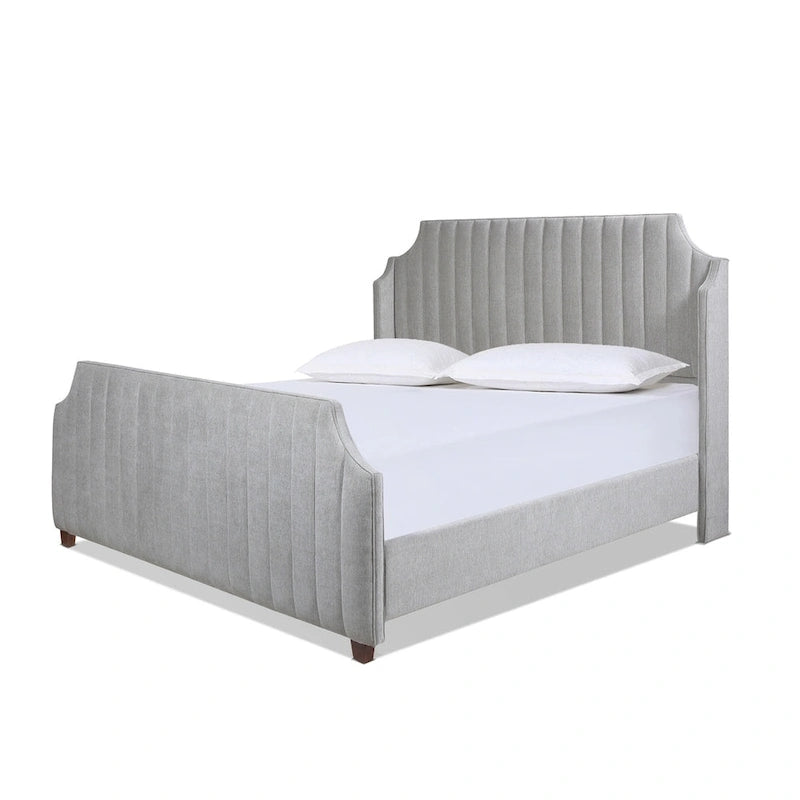 Lit King size en velours et polyester capitonné Cloud White / Silver Grey, 2 personnes