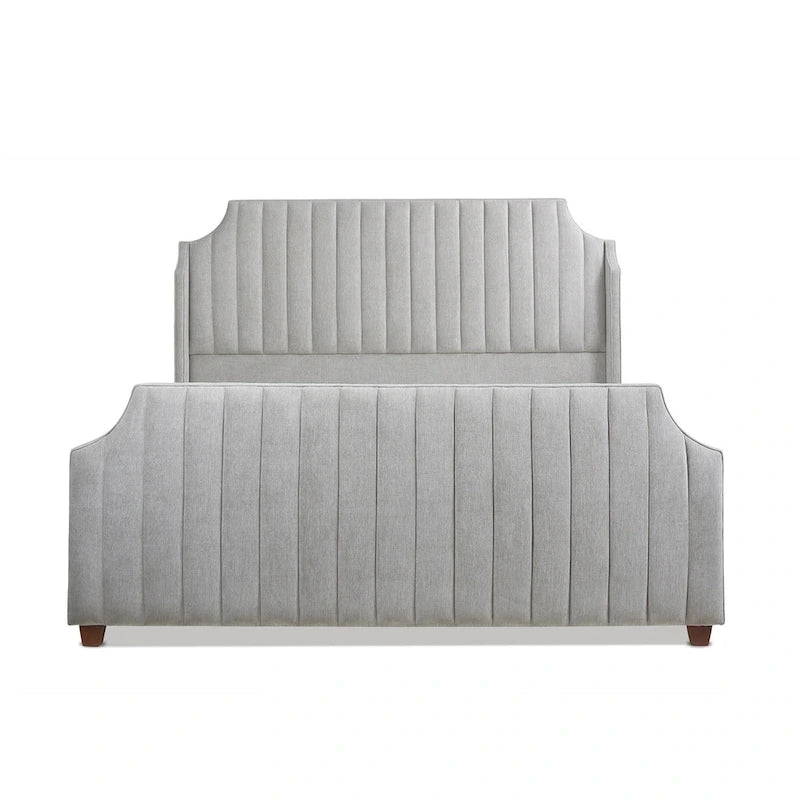 Lit King size en velours et polyester capitonné Cloud White / Silver Grey, 2 personnes