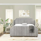 Lit King size en velours et polyester capitonné Cloud White / Silver Grey, 2 personnes