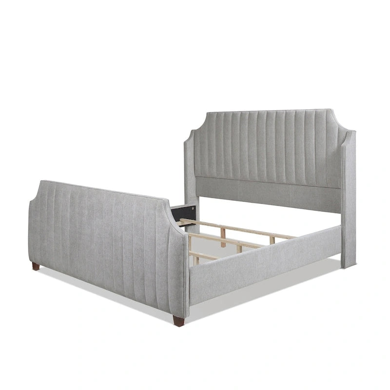 Lit King size en velours et polyester capitonné Cloud White / Silver Grey, 2 personnes