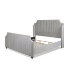 Lit King size en velours et polyester capitonné Cloud White / Silver Grey, 2 personnes