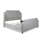 Lit King size en velours et polyester capitonné Cloud White / Silver Grey, 2 personnes