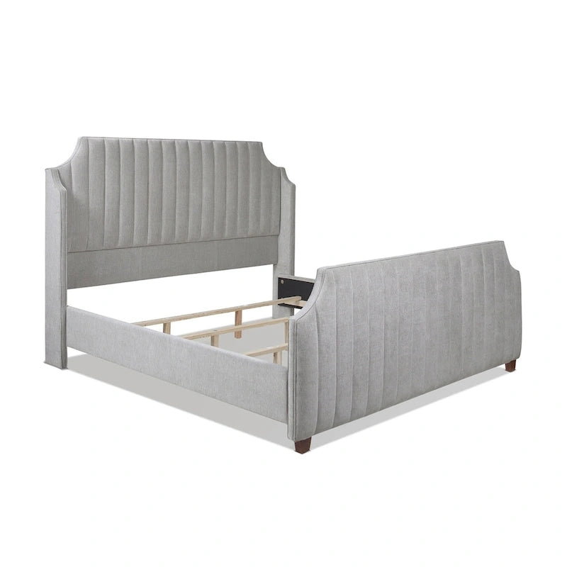Lit King size en velours et polyester capitonné Cloud White / Silver Grey, 2 personnes