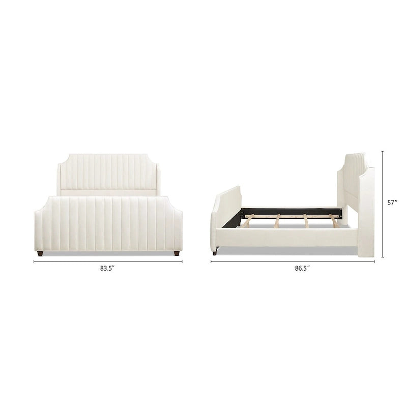 Lit King size en velours et polyester capitonné Cloud White / Silver Grey, 2 personnes