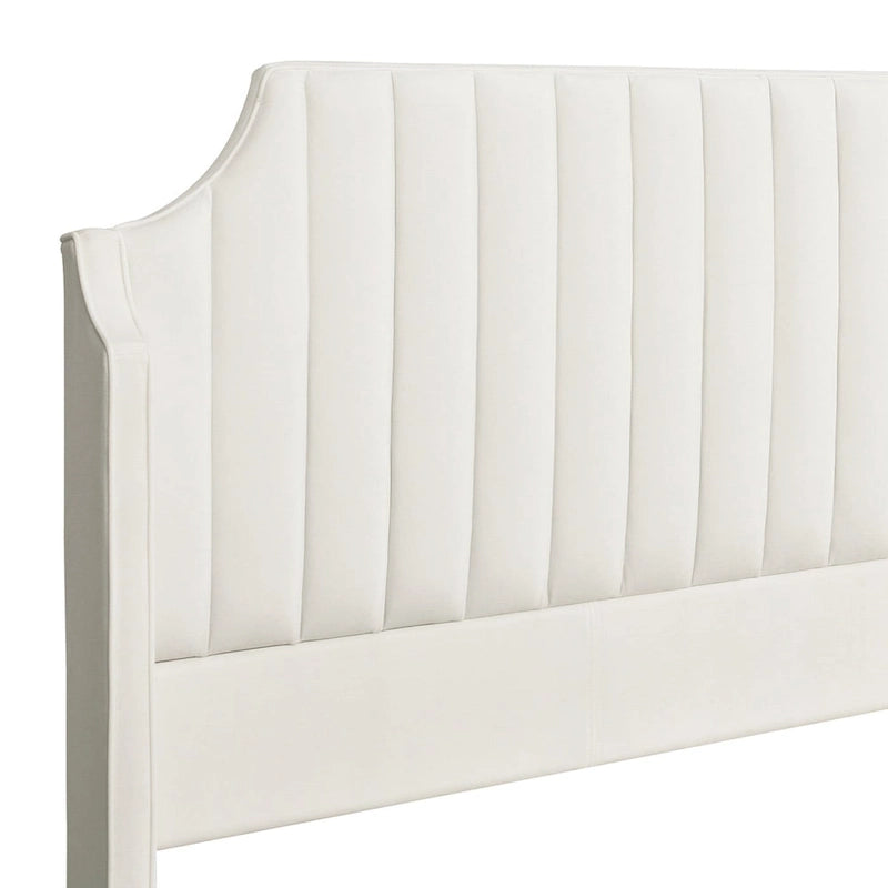 Lit King size en velours et polyester capitonné Cloud White / Silver Grey, 2 personnes