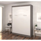 Lit escamotable double avec armoire de rangement, Blanc / Antigua / Gris écorce / Gris écorce et blanc — 2 personnes
