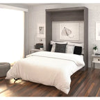 Lit escamotable double avec armoire de rangement, Blanc / Antigua / Gris écorce / Gris écorce et blanc — 2 personnes