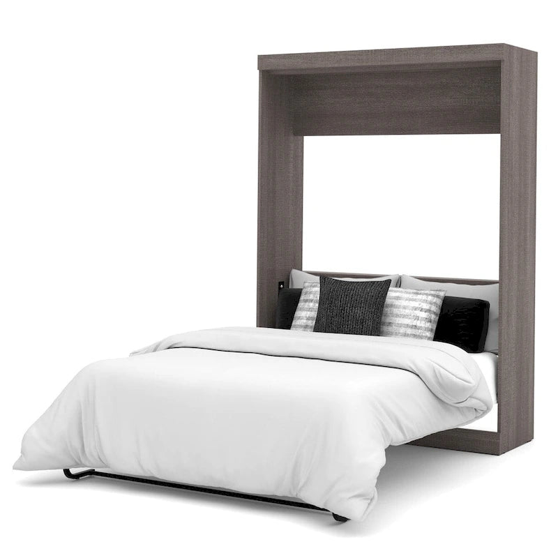 Lit escamotable double avec armoire de rangement, Blanc / Antigua / Gris écorce / Gris écorce et blanc — 2 personnes