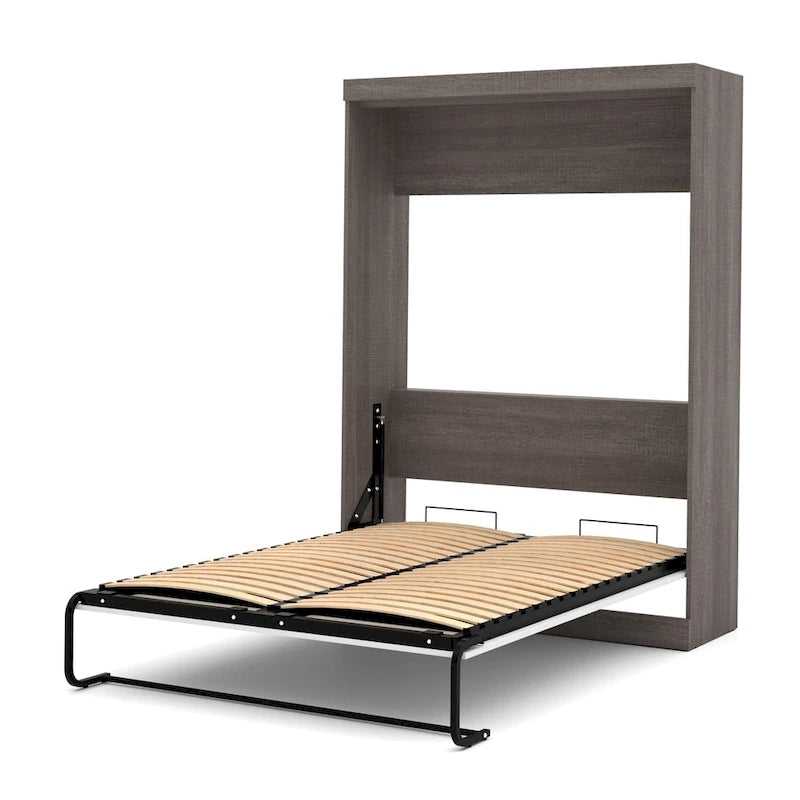 Lit escamotable double avec armoire de rangement, Blanc / Antigua / Gris écorce / Gris écorce et blanc — 2 personnes