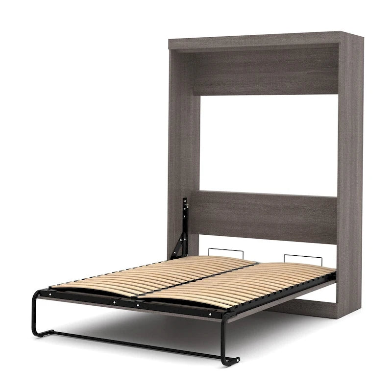 Lit escamotable double avec armoire de rangement, Blanc / Antigua / Gris écorce / Gris écorce et blanc — 2 personnes