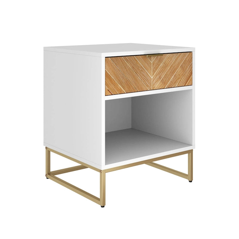 Table de chevet noyer/noir et blanc avec tiroir et étagère ouverte, simple ou lot de 2