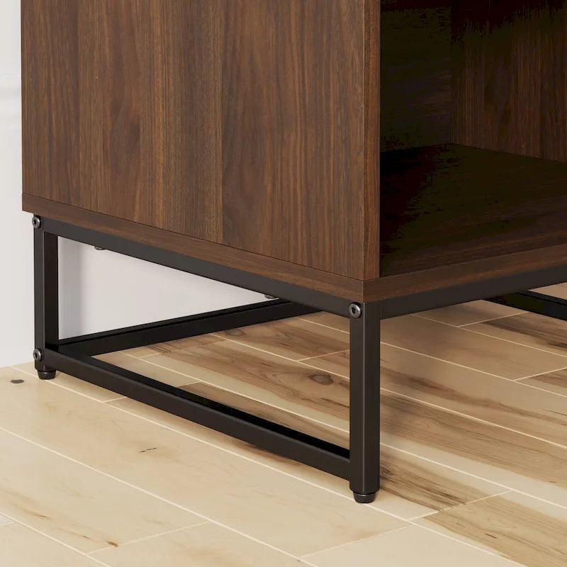 Table de chevet noyer/noir et blanc avec tiroir et étagère ouverte, simple ou lot de 2